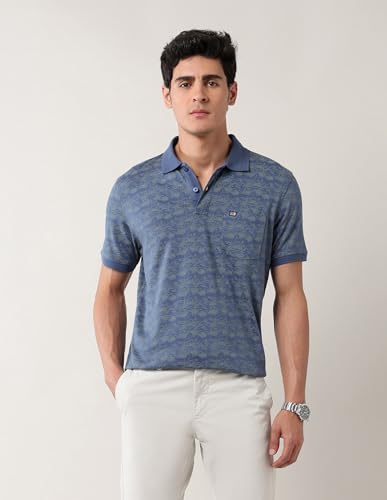 Arrow Sports Men's Floral Regular Fit Polo Shirt (ASAJTS3489_Indigo