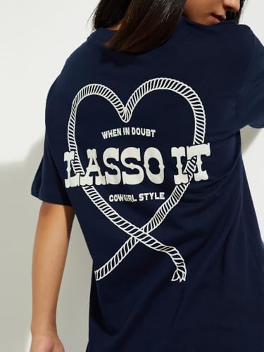 Max URB_N Women Relaxed Fit Back Graphics T-Shirt (Navy_XL)