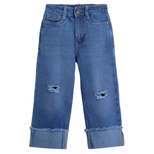 Hopscotch Girls Wide Leg Cotton Jeans in Blue Color for Age (3-4 Years)