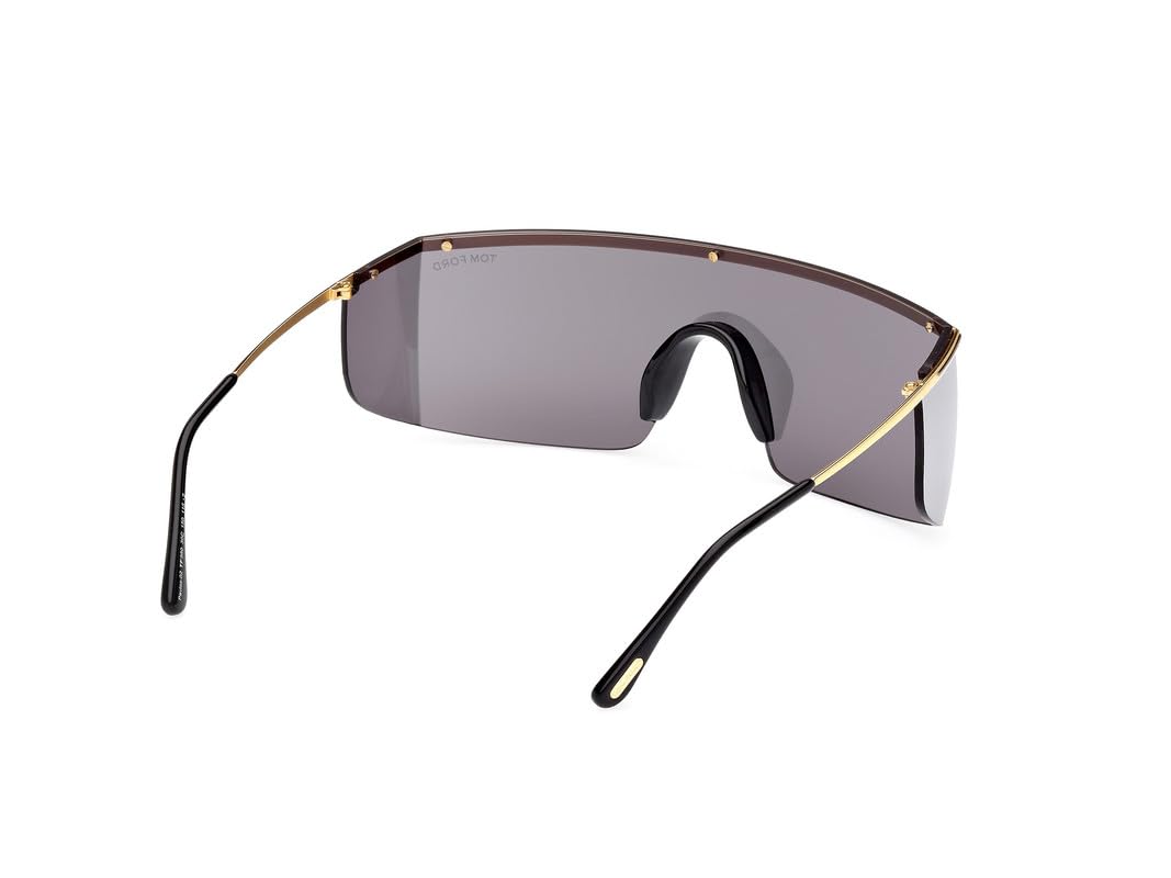 Tom Ford | UV Protected + Blue Blocked Filter Sunglasses for Men | Shield Shaped - Full-rim Gold Frame | Lens Colour: Grey | Small | FT0980 00 30C