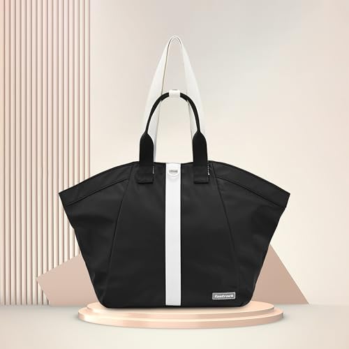 Fastrack Black & White Tote Bag for Women | Large Nylon Tote with Zipper Closure, Webbing Strap, Internal Utility Pockets & Double Handle | Lightweight Everyday Shoulder Bag for Work, Travel & Errands