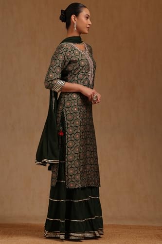 Soch Womens Green Muslin Ethnic Motifs Salwar Suit With Zari