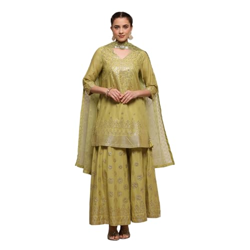 Biba Women Green Cotton Printed Sharara Suit Set_38