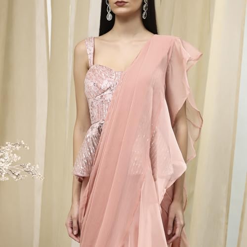 BIBA Women Nude-Colored Peplum Pre-Draped Saree_30