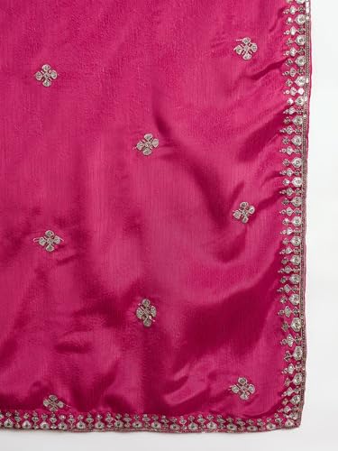 Miss Ethnik Women's Maroon Chinon Stitched Gown With Dupatta Full Sleeve Embroidered A-Line Gown (MEY-1236-Maroon-3XL)