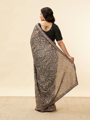 MOHEY Women's Georgette Paisley Embroidered Saree with Blouse Piece(Indigo Blue)