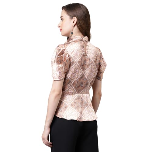 Latin Quarters Women's Brown Half Sleeve Printed Blouse/Top_XL