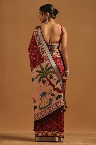 Soch Womens Maroon Poly Viscose Pichwai Saree
