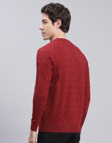 Monte Carlo Plum Self Design V Neck Pullover | Warm Woolen Pullover for Men | Soft Comfortable Knitted Winter Wear Sweater for Men's