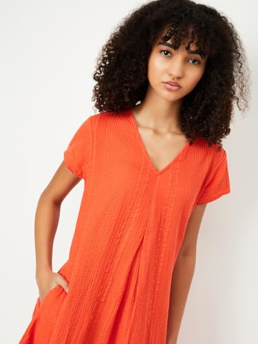Max Kalki x Max Women Textured Asymmetric Dress (Orange_S)