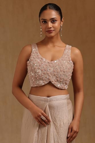 Soch Womens Light Grey Organza Solid Ready To Wear Saree