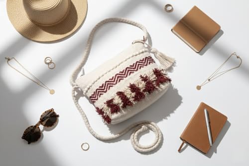 OLL OO LA LA BEAUTY Boho sling bags, Cotton shoulder bag, Handbags for Women, Macrame Bag, cotton bags for women, Crossbody Sling bag With Tassels, Shoulder Bag For Everyday Use - Gray Color