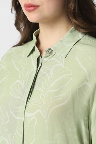 Women Green Print Long Sleeves Formal Shirt
