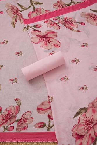 Soch Womens Pink Rayon Floral Print Unstitch Dress Material With Thread Work