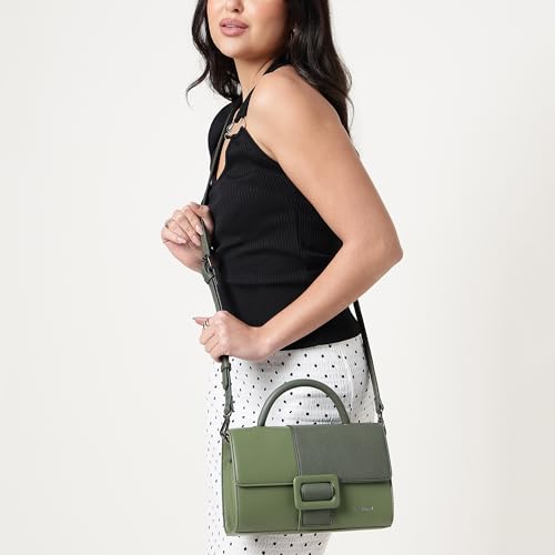Fastrack Olive play satchel | Faux-Leather Women’s Handbag in olive | Buckle-Flap Design with Dual Carry Options & Spacious Interior