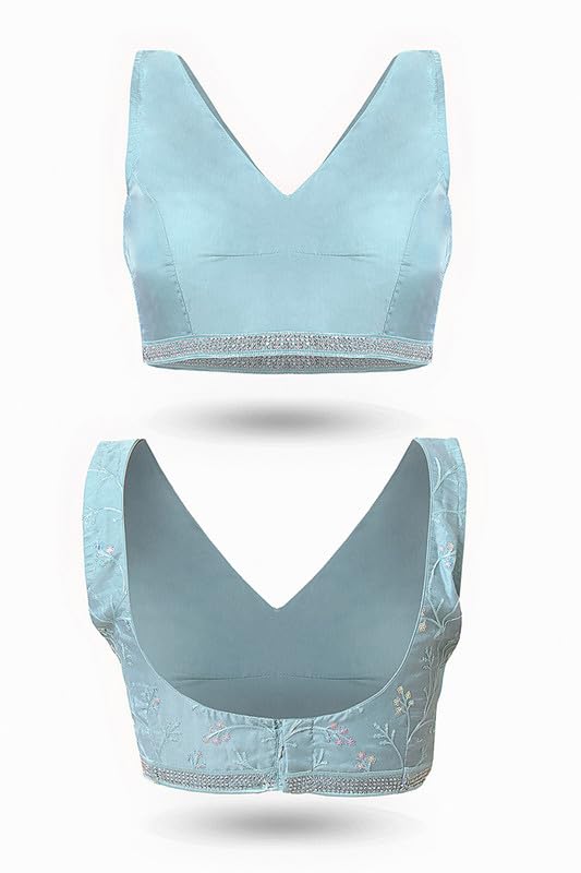 Soch Womens Powder Blue Organza Embroidered Saree With Stones And Sequins