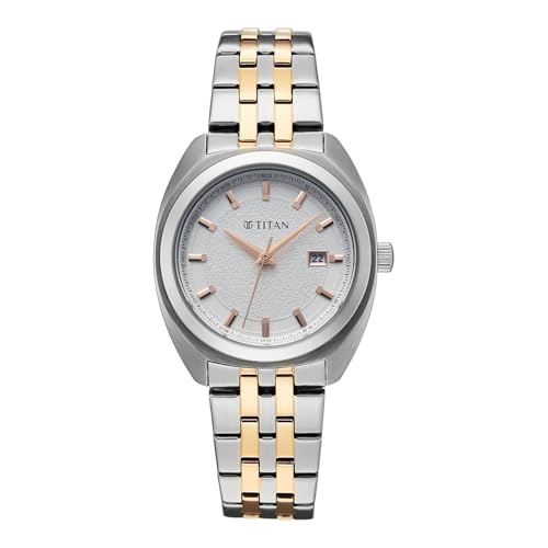 Titan Work Essentials with Silver Dial Silver & Rose Gold Metal Strap Watch for Women - 95377KM01