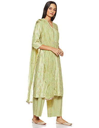 BIBA WOMEN EMBROIDERY STRAIGHT SALWAR KURTA DUPATTA(SKD6643_GREEN_34)