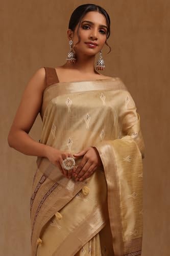 Soch Womens Beige Tussar Woven Design Saree