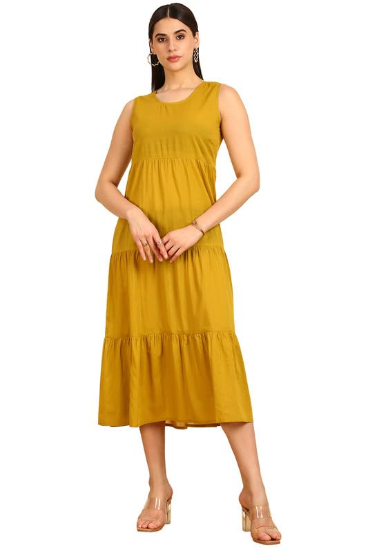 Soch Womens Mustard Tiered Cotton Dress with Jacket