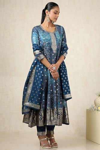 Soch Womens Blue Brocade Bandhani Chudidar Set With Zari