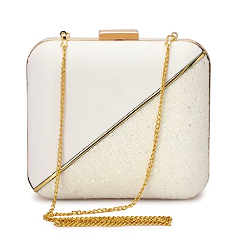 TOOBA Handicraft Hand Embroidered Box Clutch Bag Purse for Bridal, Casual, Wedding Bag for Women & Girls (White Dual)