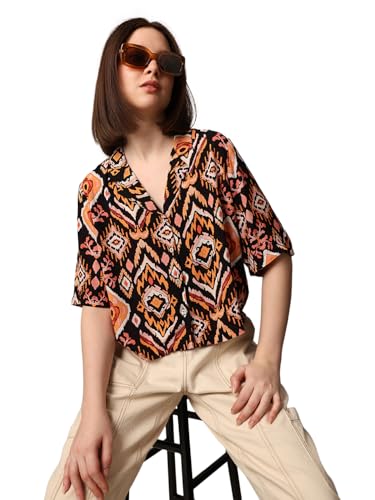 ONLY Women Printed Regular Fit Casual Black Shirt