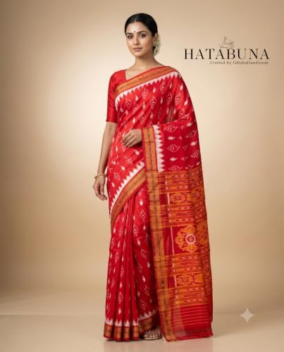 Hatabuna Handloom Pure Mulberry Silk Shankha Design Saree Red