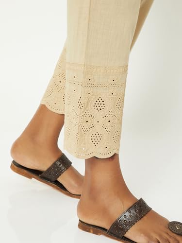 Max Women Embroidered Straight Pants (Beige_M)