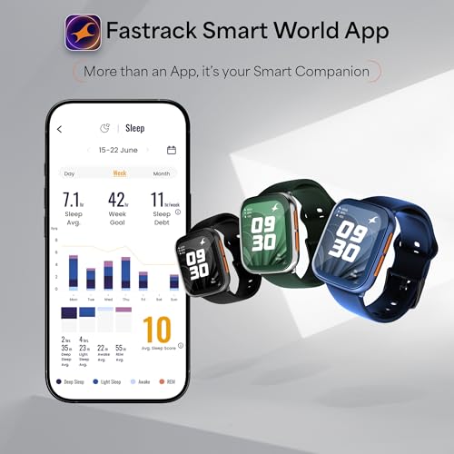 Fastrack Navstar 1.85" AMOLED Square Display Smart Watch with GPS, Offline Voice Command, AI Enabled, 100+ Sports Mode, BT Calling, IP68 Water Resistant Upto 5 Days Battery Life -Midnigt Blue