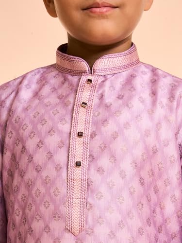 Manyavar Boys Art Silk Buta Print Self Design Kurta Pyjama Set (Dusty Pink,4-5Y)