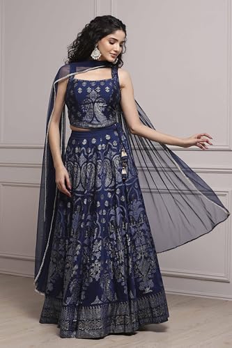 Biba Women Blue Fitted Printed Lightweight Lehenga Set_32