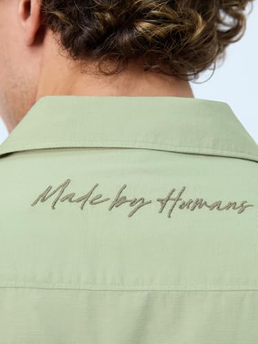 The Souled Store Cotton Linen: Aura Men and Boys Short Sleeves Collared Neck Green Embroidered Regular Fit Cotton Linen Shirt