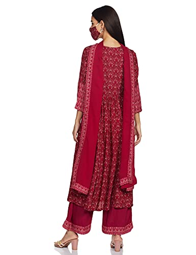 BIBA Women Printed Straight Salwar Kurta Dupatta(SKDPLEASED 7518_Meganta_32) Magenta