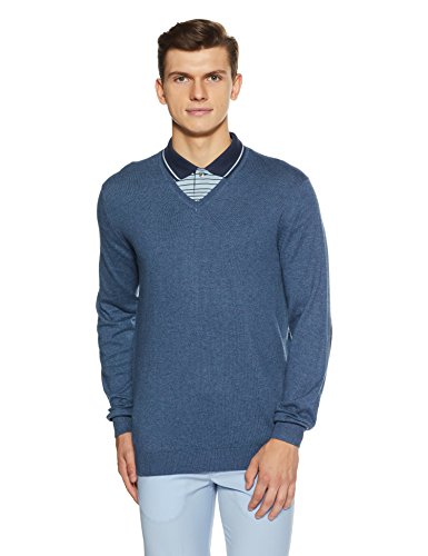 Celio Men's Cotton Sweater (3596654676137_Heather Blue_Small)