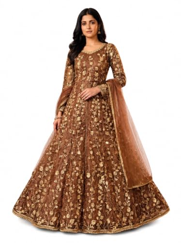 RUDRAPRAYAG Net And Santoon Embroidered Semi Stitched Anarkali Gown For Women