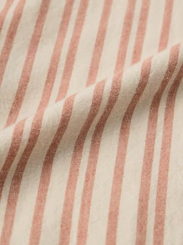 The Souled Store Cotton Linen Stripes: Apricot Men and Boys Long Sleeves Collared Neck Orange Stripes Regular Fit Lightweight Comfortable Summer Cotton Linen Shirts