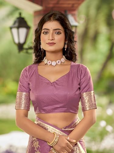 MANOHARI Women's Most Trendy Banarasi Satin Silk Woven Rose Pink Saree With Heavy Jacquard Work Saree With Blouse Piece_MN2026