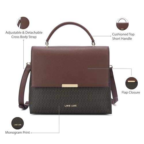 Lavie Luxe Women's Mono Marsh Satchel Bag for Women | Satchel Handbag for Work | Ladies purse | Stylish Shoulder Bag | Gift for Women