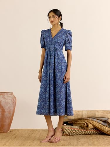 Aarke Ritu Kumar Denim Blue Fiona Fit & Flare Sleeveless Long Dress