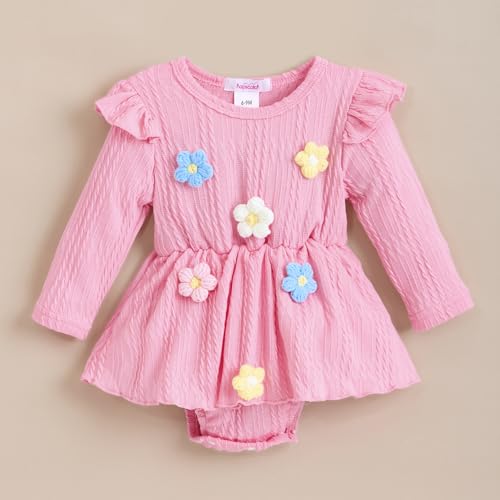 Hopscotch Girls Full Sleeves Pink Floral Applique Bodysuit For Ages (9-12 Months)