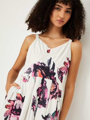 Max Women Floral Print Midi Dress (Off White_L)