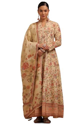 Soch Womens Beige Tissue Botanical Salwar Suit With Cutdana