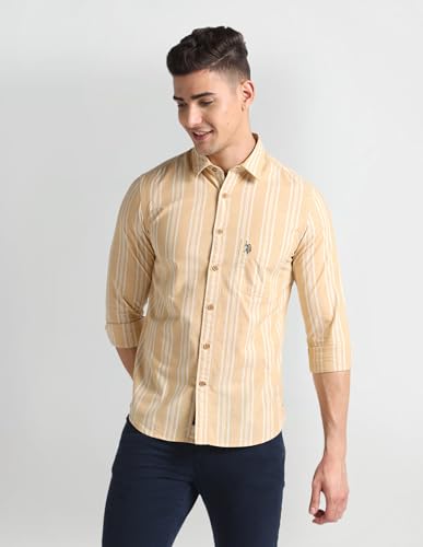 U.S. POLO ASSN. Mens YD Slub Stripe FS Shirts (UDSHTO1100_Yellow_3XL)
