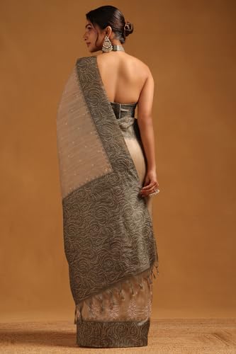 Soch Womens Green Tussar Embroidered Saree