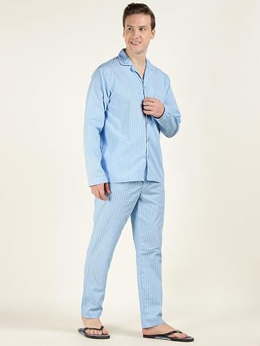 Hancock Men Cotton Striped Night Suit Multicolor Size L