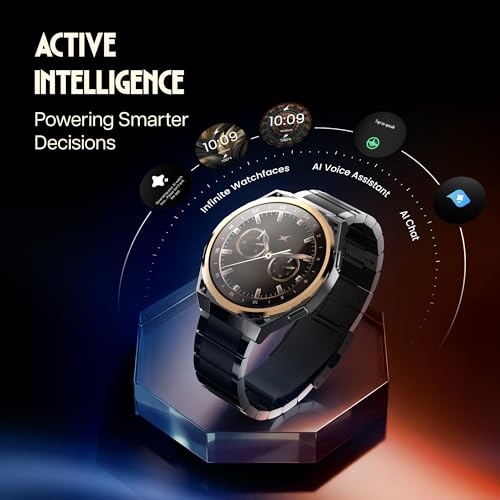 Fastrack Marvellous FX3 Smartwatch with 1.43” AMOLED Display, Metal Case & Strap, Slim 10.4mm Design, AI Watchfaces, BT Calling, HRM, SpO2 & Sleep Tracking, IP68, Additional Silicone Strap - Black