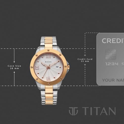 Titan Glamour Quartz Analog with Date White Dial Two Toned Stainless Steel Strap Watch for Women