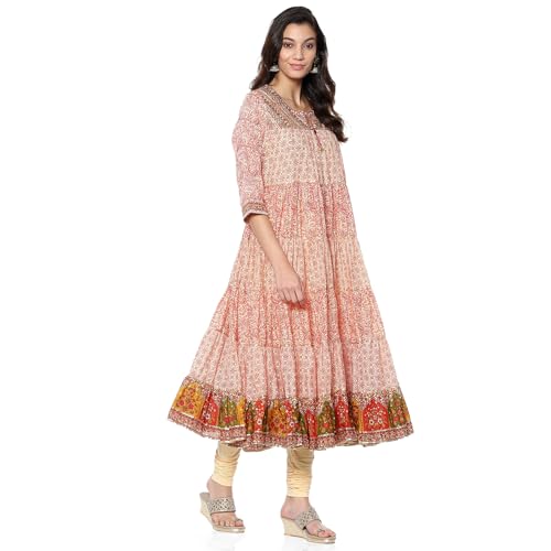 BIBA Women's Cotton Kurta Sets (SKDALBELI10067AW24ECRU_Ecru