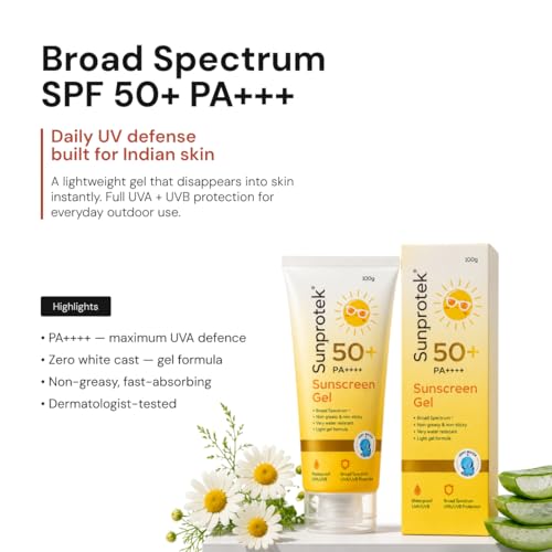 Sunprotek Sunscreen Gel SPF 50 PA++++ | Hydrating, Lightweight & Non-Greasy | No White Cast | Broad Spectrum UVA UVB | Clinically Tested | 100 g | Pack of 2